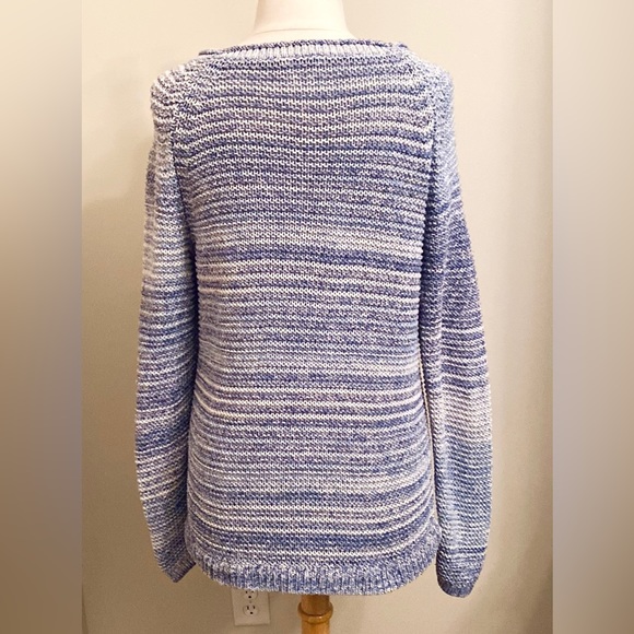 Gap Blue White Striped Long Sleeve Waist Tie Coastal Casual Knit Sweater Size M - Picture 9 of 11